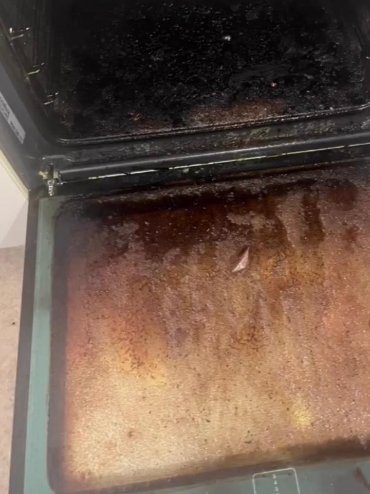 Backofen mit eingebrannten Rückständen vor der Reinigung